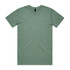 A green staple tee with a crew neck and short sleeves, featuring a simple design and a logo label.