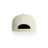 A pale yellow cap featuring a logo on the back with an adjustable strap.
