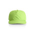 A bright green cap with a curved brim and a logo on the front.