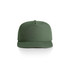 A green cap with a flat brim and a branding logo on the front, designed for headwear.