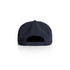 A dark navy cap featuring a snapback closure and a logo on the back.