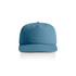 A blue cap with a structured design and a logo on the front.