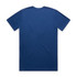 A blue classic t-shirt featuring short sleeves and a plain back design. It has a logo on the label.