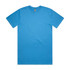 A blue classic tee shirt with a round neckline and short sleeves, featuring a logo on the label.