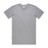 A grey basic t-shirt with a round neckline and short sleeves, featuring a logo near the collar.