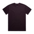 A dark purple t-shirt displayed flat, featuring a simple design and a label inside. The shirt has a relaxed fit.
