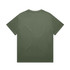 An olive green t-shirt with a plain back, featuring a logo or branding.