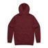 A burgundy hoodie featuring a hood and long sleeves, displaying a plain back view. It has a branding logo.