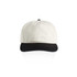 A two-tone cap featuring a white top and a black brim. The cap has a logo on it.