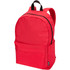 A red laptop backpack with a front pocket and black straps. It has a simple design and branding visible.