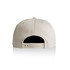 A beige cap with a plastic adjustable strap at the back and a logo. The cap features a smooth fabric texture.