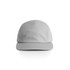 A grey five-panel cap with a flat brim and a logo on the side. Suitable for casual headwear.