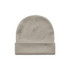 A grey cuff beanie with a folded brim, featuring a branded logo.