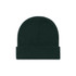 A dark green cuff beanie with a simple, textured design and a folded hem. It features a logo.