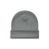 A grey cuff beanie with a knitted texture, featuring a folded hem and no visible logos or branding.