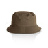 A brown bucket hat with a wide brim, featuring two ventilation holes on the sides. It has a simple design.