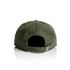 A green wool cap featuring a back opening and an adjustable strap, with a logo on the side.