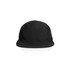 A black cap featuring mesh panels and a curved brim. It has a logo on the front.