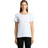 A white t-shirt with short sleeves, featuring a round neckline and a simple design, displayed on a model.