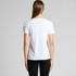 A white t-shirt with a fitted style, featuring short sleeves and a simple design, shown from the back.