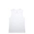 A white singlet tank top with a simple design and no embellishments, featuring a logo on the label.