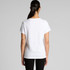 A white V-neck t-shirt with a casual fit and a logo on the back.
