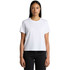 A white t-shirt with short sleeves, featuring a classic crew neckline and a fitted style. It has a branding logo.