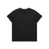 A black t-shirt with short sleeves, featuring a smooth, plain back and a subtle logo.