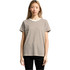 A striped tee in brown and cream, featuring a casual fit and short sleeves. The shirt includes a brand logo.