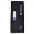 A pen and a purple USB flash drive are elegantly presented in a black gift box. The box features a simple design.