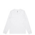 A white long-sleeve T-shirt with a crew neck and cuffs. Features a logo on the interior label.