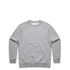 A grey jumper featuring long sleeves and a ribbed hem, with a small logo on the front.