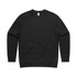 A black jumper with long sleeves and a round neckline. It features a simple design and has a branding logo.