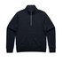 A navy half zip crew jumper featuring a zipper and long sleeves. The item has a plain design with a logo.