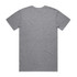 A grey organic T-shirt featuring a simple design and a logo on the back.
