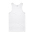 A white singlet with a plain back, featuring a logo at the neckline.