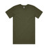 An olive green T-shirt with short sleeves and a crew neckline. It has a blank design and features a logo.