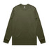 A long sleeve t-shirt in olive green with a crew neckline and branding on the label.