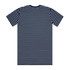 A navy blue and white striped T-shirt with short sleeves and a crew neck, featuring a logo.