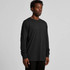 A long-sleeved black T-shirt on a model, featuring a simple design and a subtle logo.
