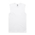 A white classic tank top with sleeveless design and a logo on the label.