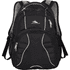 A black High Sierra Swerve 17" backpack featuring multiple compartments and a logo. Mesh details enhance its design.
