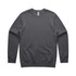 A grey sweatshirt with long sleeves and a ribbed neckline. It features a logo on the front.