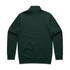 A dark green half zip crew jumper featuring a solid back design and long sleeves. It has a logo on the collar.