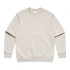 A light beige crew jumper with long sleeves and a round neckline. It features a logo on the front.