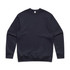 A navy jumper with a classic crew neck and long sleeves. It features a plain design and has a branding logo.