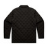 A black quilted jacket featuring a diamond pattern and a collared design, with no visible branding.