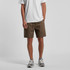 Brown 18" walk shorts displayed on a model wearing a white t-shirt and grey shoes, featuring a drawstring waist.