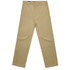 Relaxed beige pants with a straight cut, featuring front pockets and a logo on the waistband.