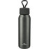 A drink bottle with a matte grey finish, featuring a black lid and a braided handle. It includes a logo on the front.
